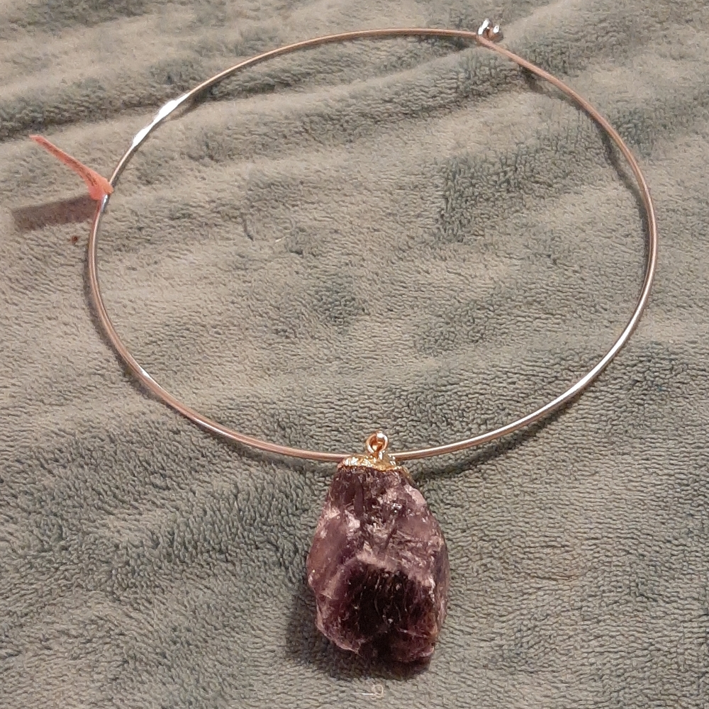 Amethyst Pendant Stainless Steel Neckwire